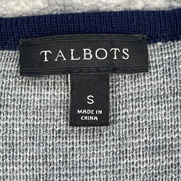 Talbots Wool Blend Color Block Open Front Cardigan Sweater Longline Navy Gray S - Picture 9 of 10